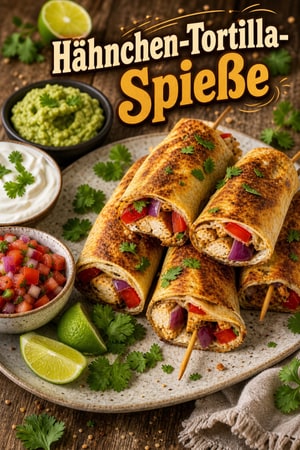 Tortilla-Hähnchen-Spieße aus der Heißluftfritteuse mit frischer Salsa