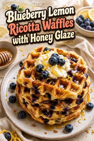 Blueberry Lemon Ricotta Waffles with Honey Glaze