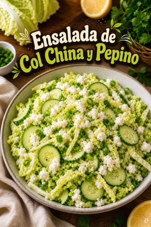 Ensalada Crujiente de Col China y Pepino con Queso Feta