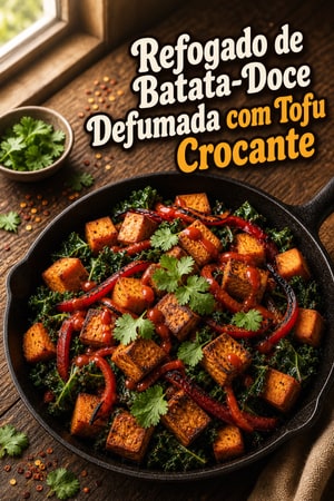 Refogado de Batata-Doce Defumada com Tofu Crocante na Frigideira