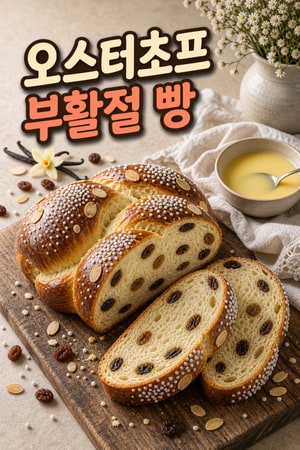 부드럽고 윤기나는 오스터초프 — 집에서 만드는 바닐라 레몬 건포도 독일 전통 부활절 브런치 빵 레시피