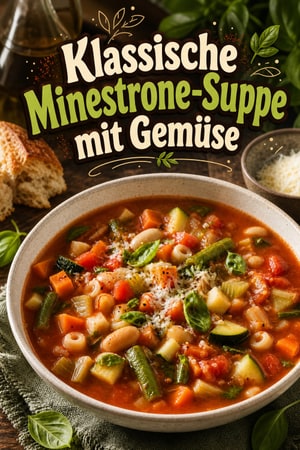 Klassische Minestrone-Suppe mit Gemüse und Pasta