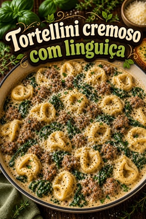 Tortellini de Queijo Cremoso com Linguiça em Uma Panela