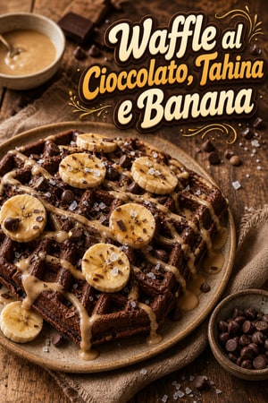 Waffle al Cioccolato, Tahina e Banana con Sale Marino