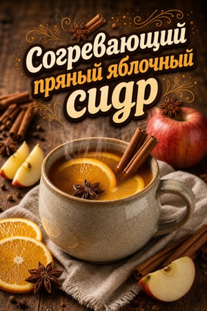 Согревающий пряный яблочный сидр с корицей и апельсином