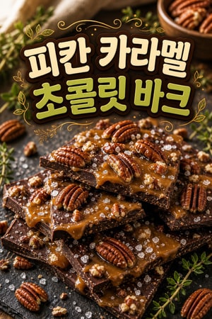 피칸 토핑과 플레이크 소금이 어우러진 브라운버터 카라멜 초콜릿 바크 레시피 (선물용 간단 캔디)