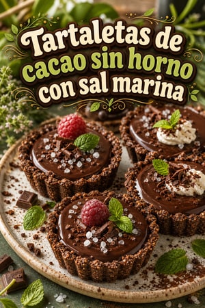 Tartaletas de cacao sin hornear con escamas de sal