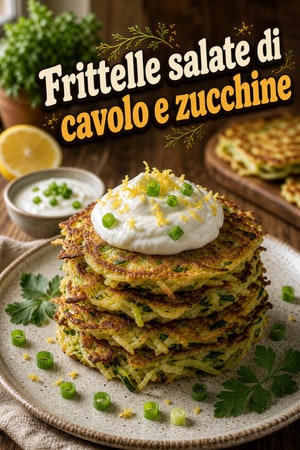 Frittelle salate di cavolo e zucchine con yogurt ed erbe