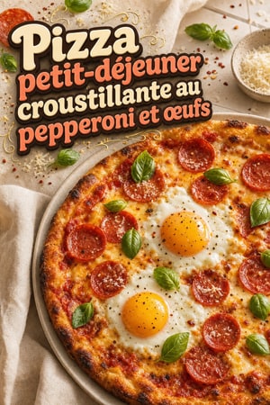 Pizza petit-déjeuner croustillante au pepperoni et œufs
