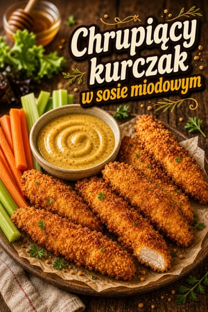 Domowe chrupiące polędwiczki z kurczaka z sosem miodowym