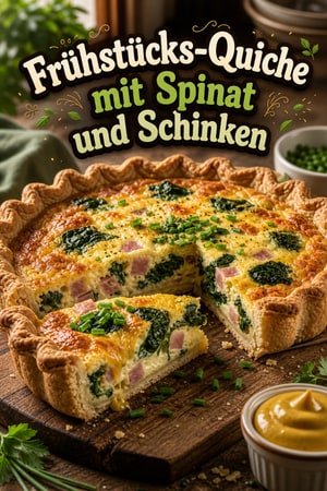 Einfacher Frühstücks-Quiche mit Spinat, Schinken & Käse