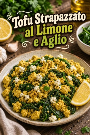 Tofu Scramble al Limone e Aglio con Spinaci Saltati