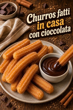 Churros fatti in casa con densa cioccolata calda