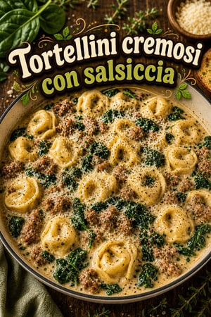 Tortellini Cremosi in Pentola Unica con Salsiccia e Spinaci