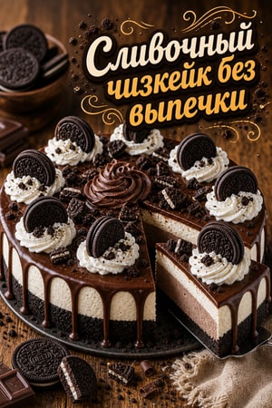 Сливочный чизкейк без выпечки с Oreo и шоколадом
