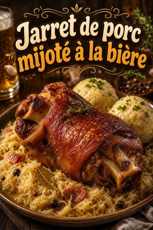 Jarret de porc mijoté à la bière, choucroute et quenelles