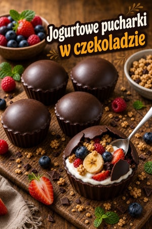 Jogurtowe pucharki z czekoladową skorupką i owocami