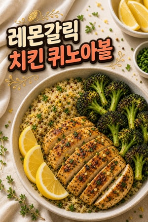 레몬 갈릭 치킨과 퀴노아 브로콜리 구이 볼 - 고단백 밀프렙 레시피