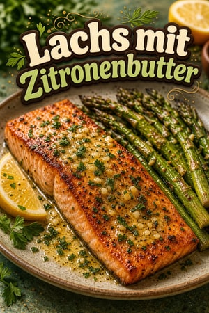 Lachs mit Zitronen-Knoblauch-Butter und Ofenspargel