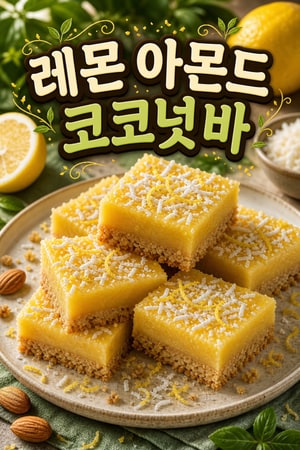 레몬 아몬드 코코넛 바, 저당 글루텐프리 무유제품 저탄수 간편 구움 디저트 한판 레시피 포션조절