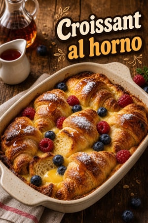 Croissant al horno tipo French toast con glaseado de arce