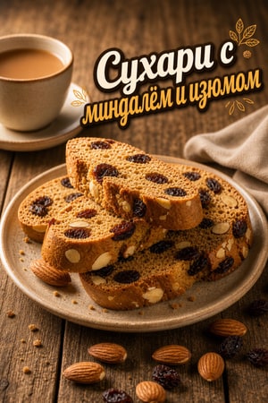 Хрустящие  сухари с миндалём и изюмом для чая