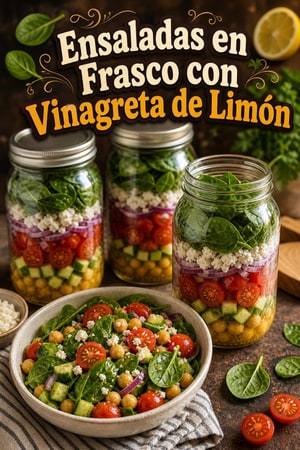 Ensaladas en Frasco de Cristal con Vinagreta de Limón