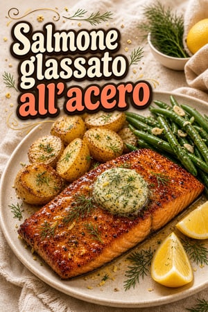Salmone glassato all'acero con burro al limone e aneto