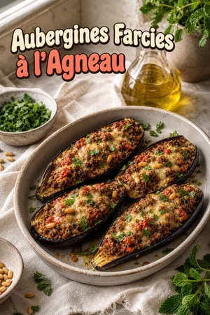 Aubergines Farcies à l'Agneau et Pignons de Pin