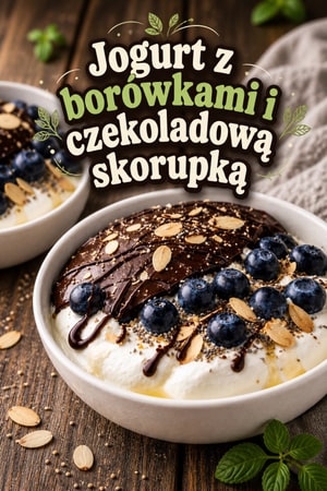 Jogurtowa miska z jagodami i magiczną czekoladą na śniadanie
