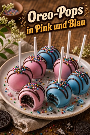 Gender-Reveal Oreo-Pops in Pink und Blau mit Streuseln