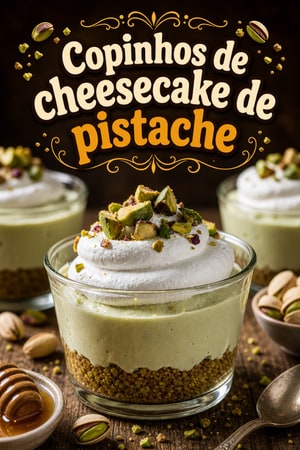 Copos de cheesecake de pistáchio sem forno com crosta de mel