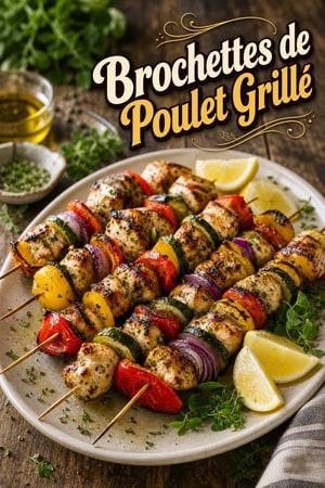 Brochettes de Poulet Grillé aux Légumes Marinés