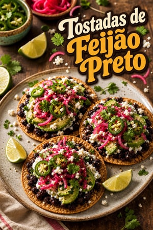 Tostadas de Feijão Preto com Vegetais em Conserva