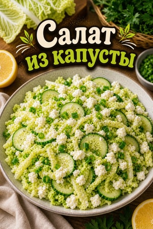 Хрустящий салат из пекинской капусты с огурцом и фетой