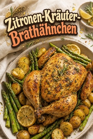Zitronen-Kräuter-Brathähnchen mit Spargel und Kartoffeln