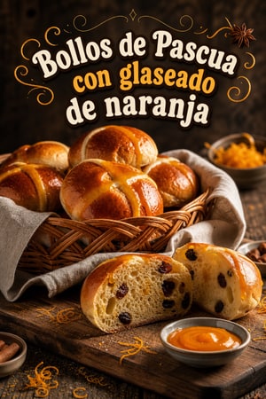 Bollos especiados suaves con glaseado de naranja para Pascua