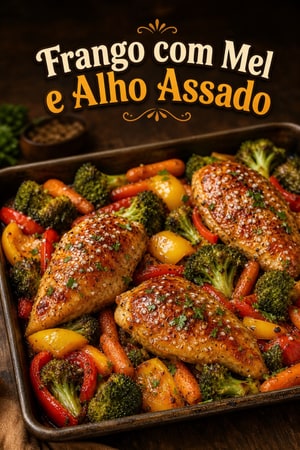 Frango com Mel e Alho Assado com Legumes