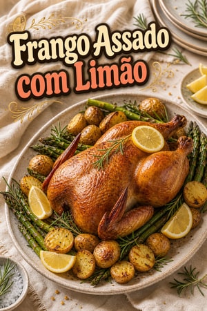 Frango Assado com Limão, Ervas, Aspargos e Batatas