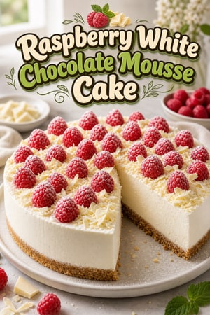 Raspberry White Chocolate Mousse Cake with Shortbread Crust