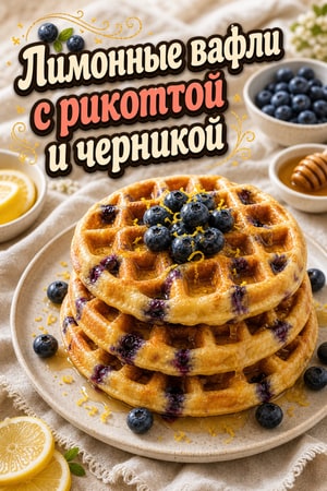 Лимонные вафли с рикоттой, черникой и медовой глазурью