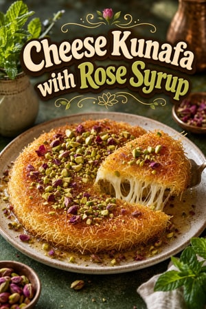 Authentic Middle Eastern Kunafa with Cheese and Rose Syrup