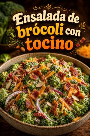 Ensalada de brócoli con tocino crujiente y queso cheddar