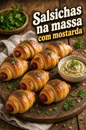 Pigs in a Blanket clássicos com molho de mostarda e queijo