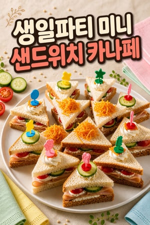 아이들 생일파티용 컬러풀 미니 샌드위치 카나페 어린이들이 좋아하는 색감 가득한 준비 쉬운 한입 간식