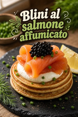 Blini al salmone affumicato con crème fraîche e caviale