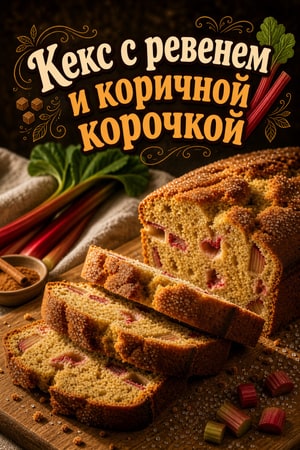 Влажный кекс с ревенем и сахарно-коричной корочкой