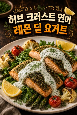 허브 크러스트 연어와 레몬-딜 요거트, 구운 채소 플래터 레시피