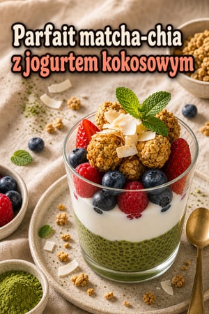 Kremowy matcha chia parfait z jogurtem kokosowym i owocami