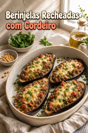 Berinjelas Recheadas com Carne de Cordeiro e Pinhões